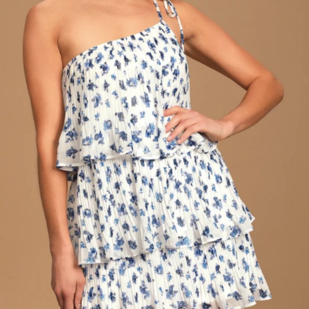 COPY - Lulu's Floral Pleated One-Shoulder Dress- …